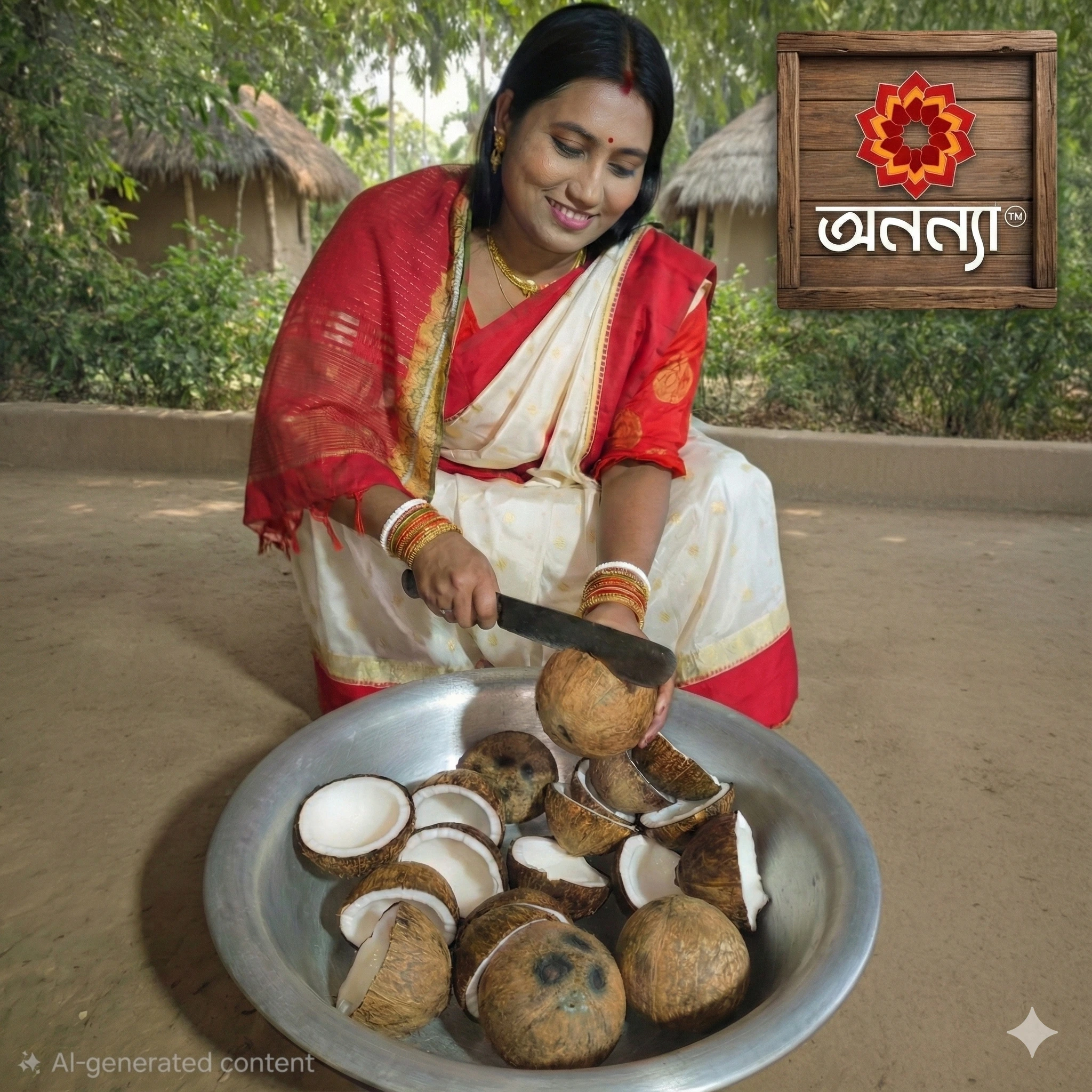 নারকেল ভাঙা হচ্ছে